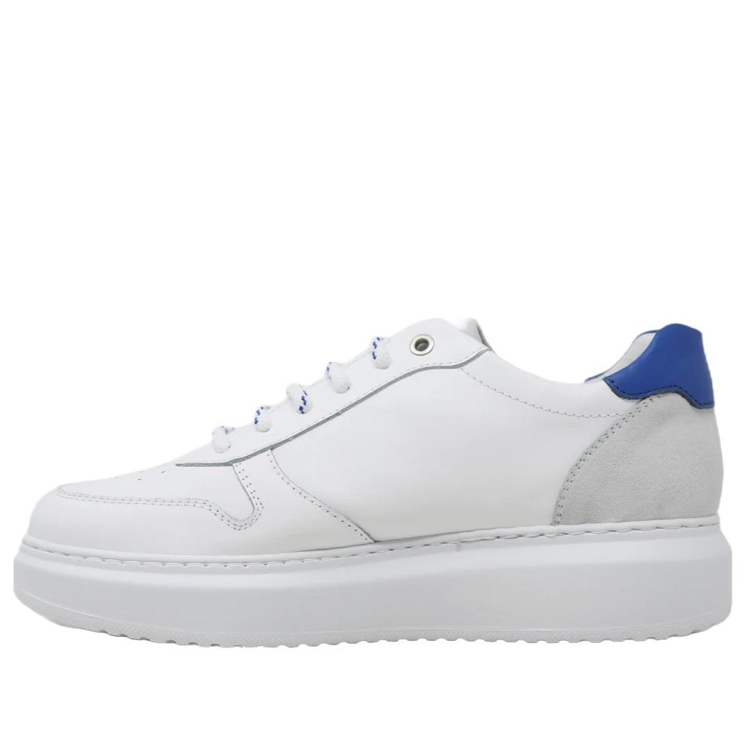 Exton Sneakers Uomo in Pelle e Camoscio Bianca con Dettagli Arancioni e Blu