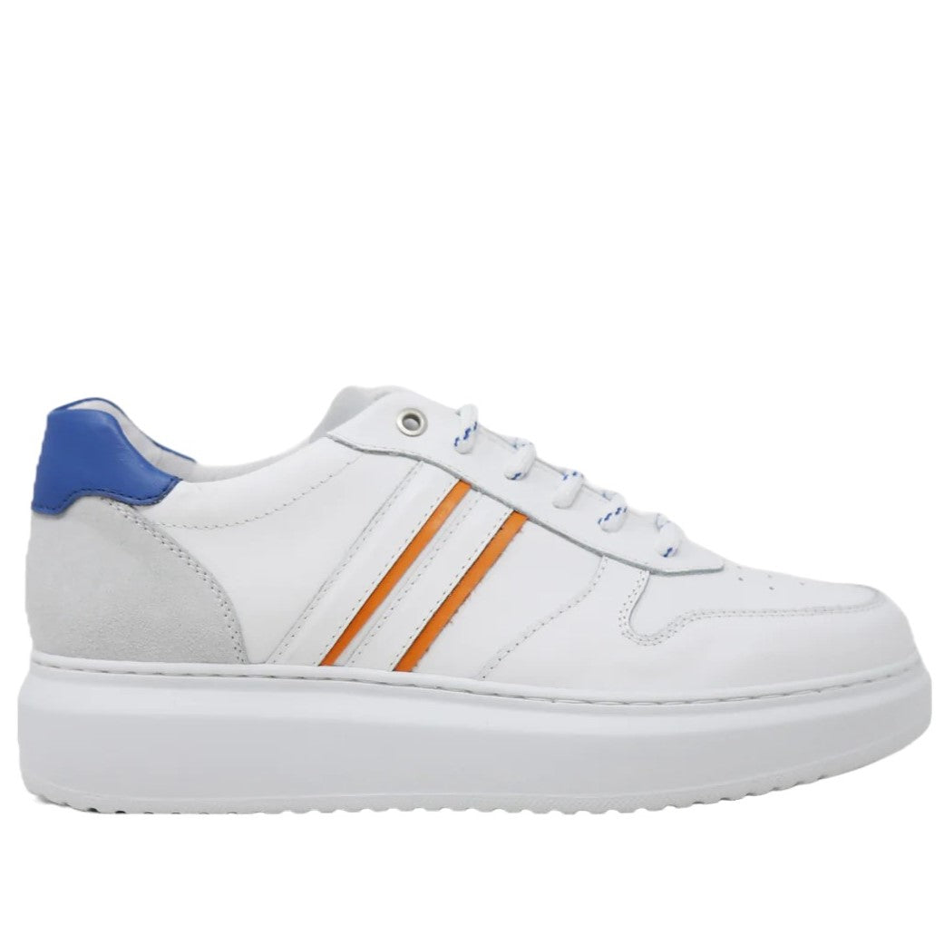 Exton Sneakers Uomo in Pelle e Camoscio Bianca con Dettagli Arancioni e Blu