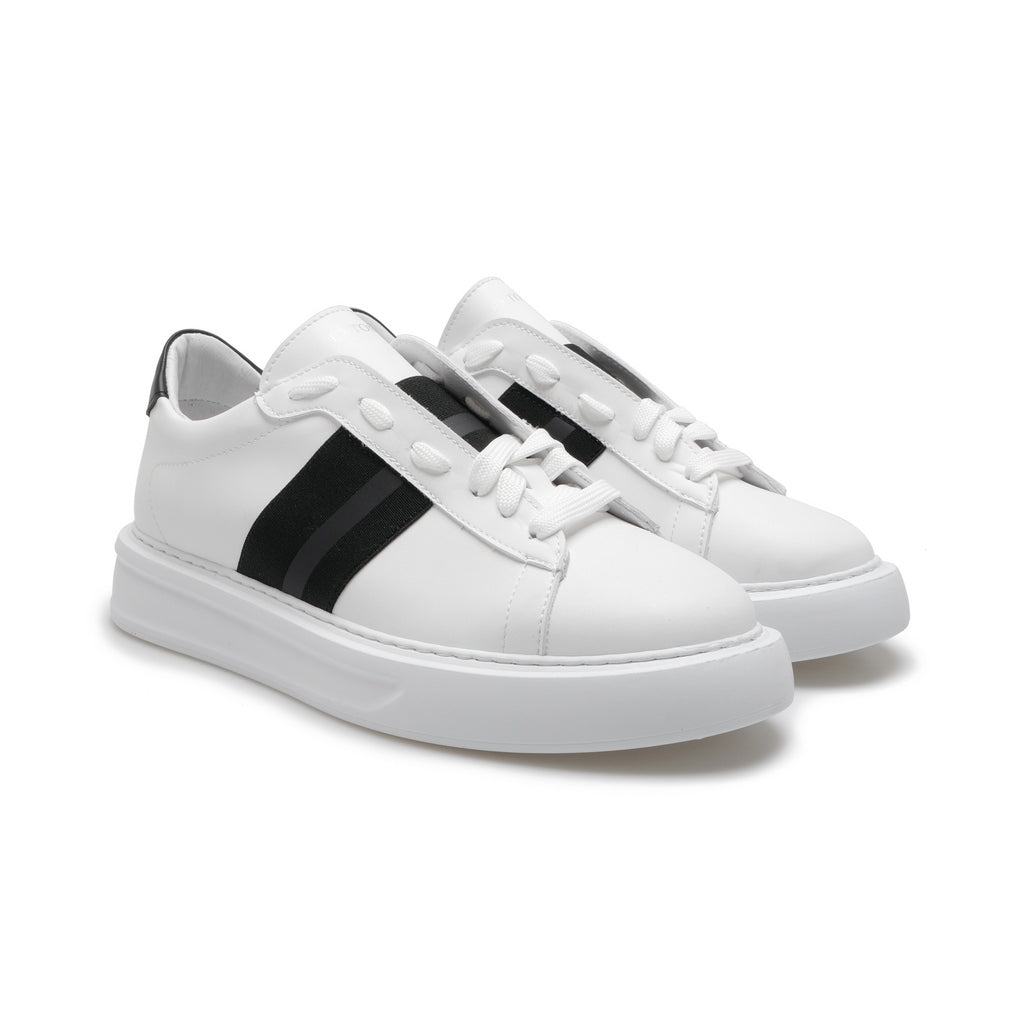 Exton Sneakers Uomo in Pelle Bianca con Banda Laterale Nera