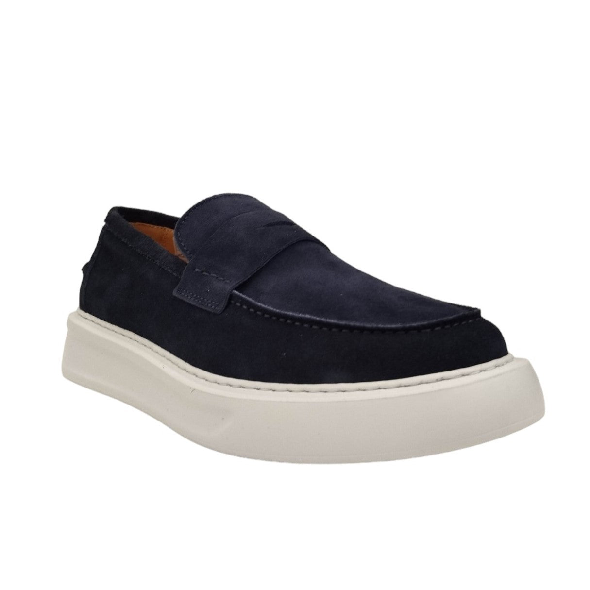 Exton Mocassino Uomo in Camoscio Blu con Fondo Bianco