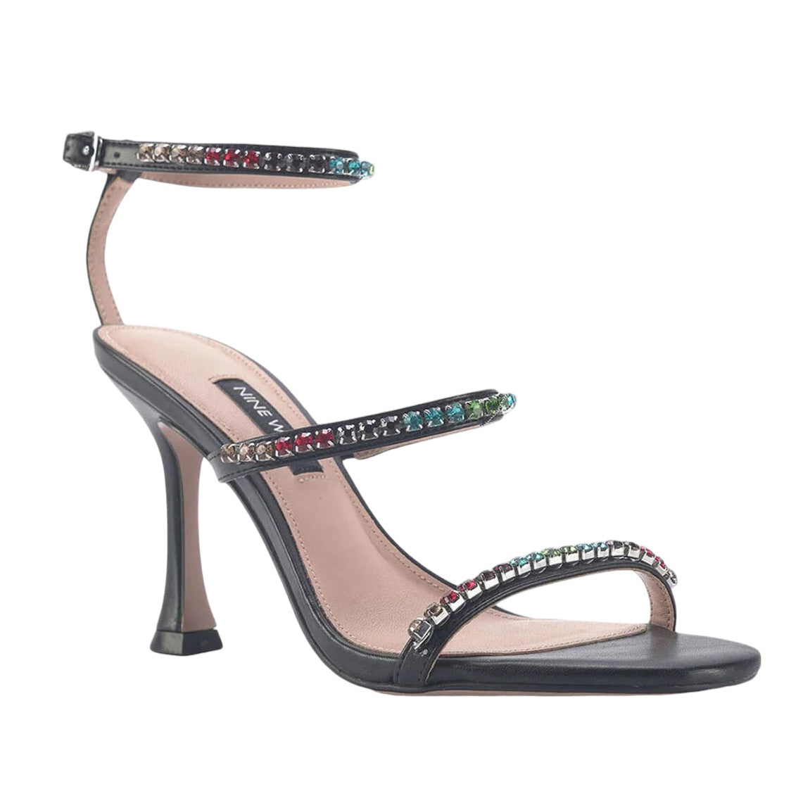 Nine West Sandalo nero con strass multicolor t.8 cm