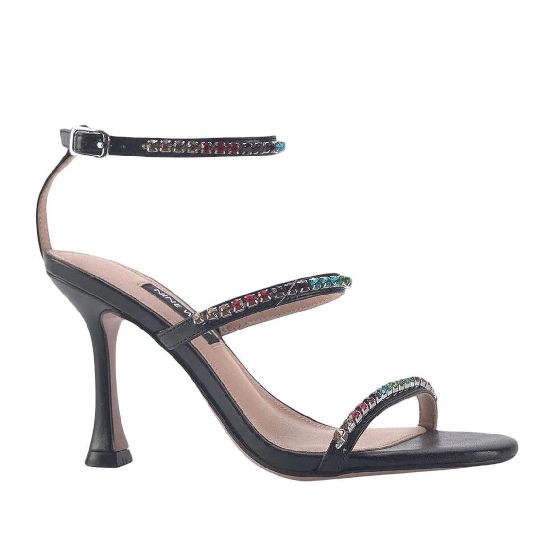 Nine West Sandalo nero con strass multicolor t.8 cm