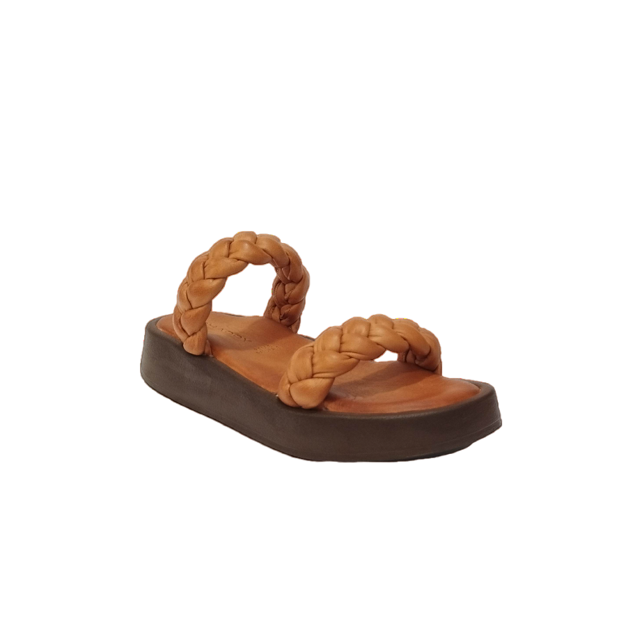 Shaddy Ciabatta cuoio in pelle con tomaia intrecciata