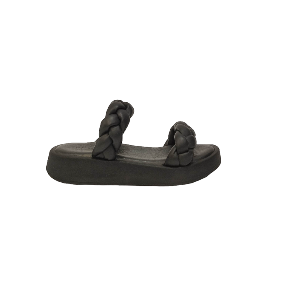 Shaddy Ciabatta nera in pelle con tomaia intrecciata