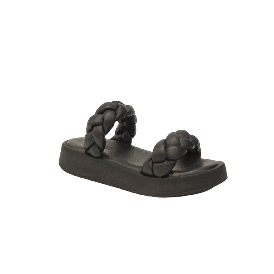Shaddy Ciabatta nera in pelle con tomaia intrecciata