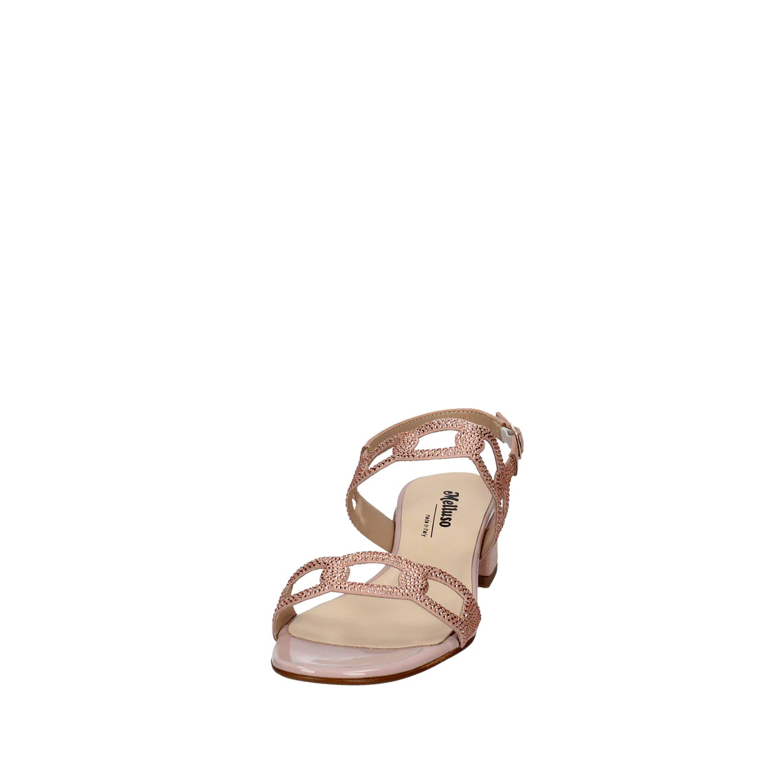 Melluso Sandalo Donna in Camoscio Nudo a Due Fasce con Micro Strass e Tacco Largo 30mm