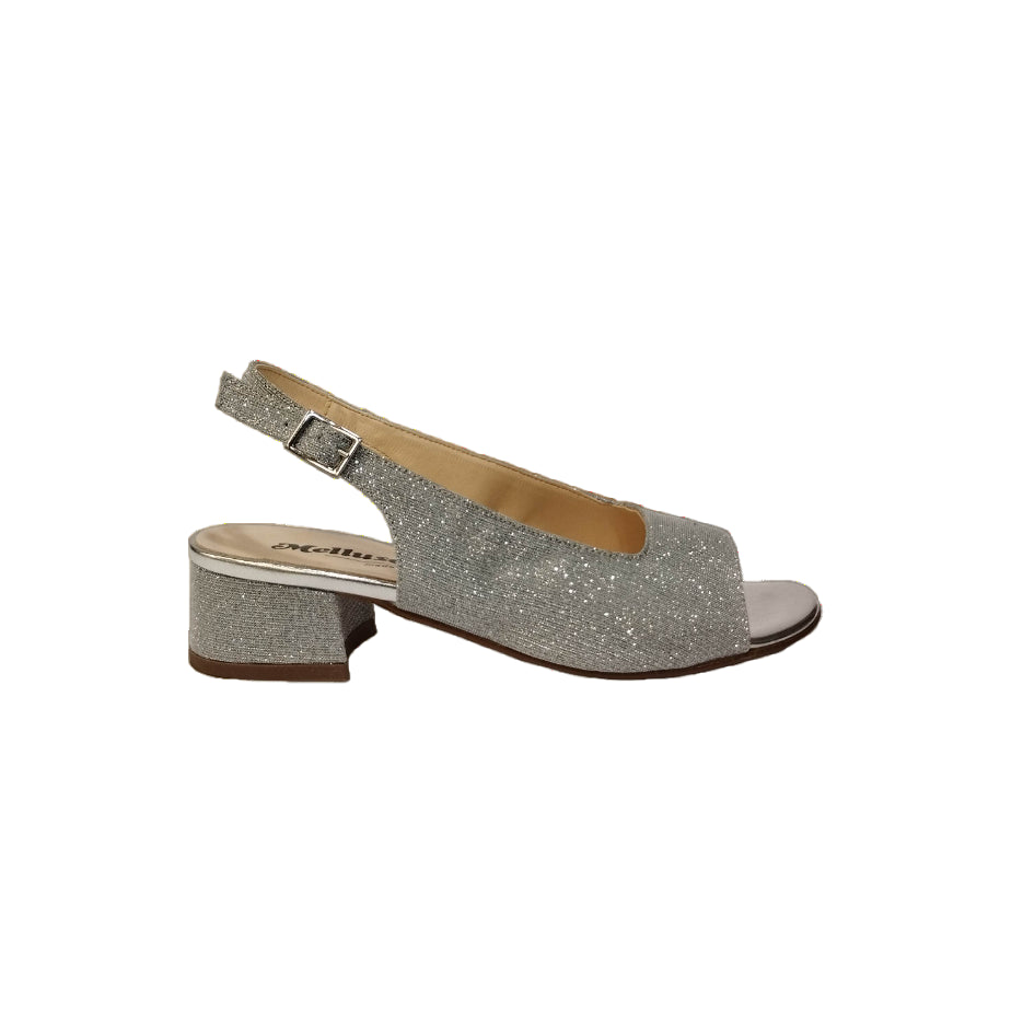 Melluso Sandalo Donna in Lurex Argento con Tacco Basso 30mm