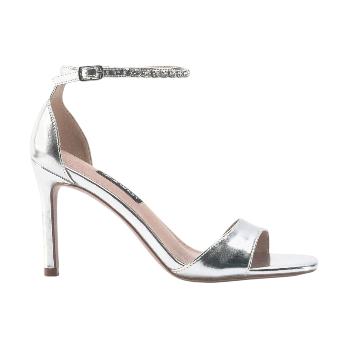 Nine West Sandalo laminato con cinturino impreziosito da strass t. 9 cm