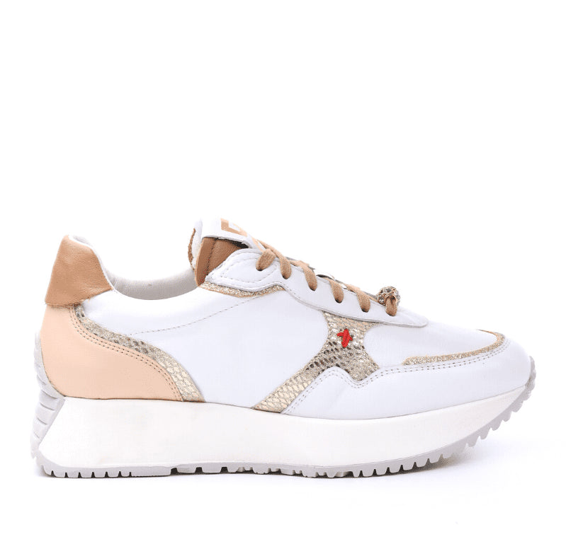 Gio+ Sneakers Running Donna in Pelle Bianca Rose Gold