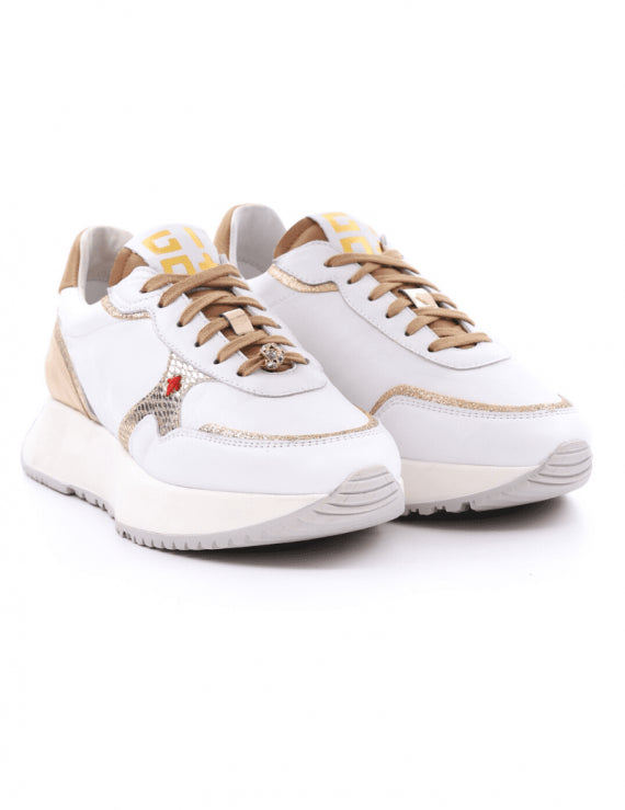 Gio+ Sneakers Running Donna in Pelle Bianca Rose Gold