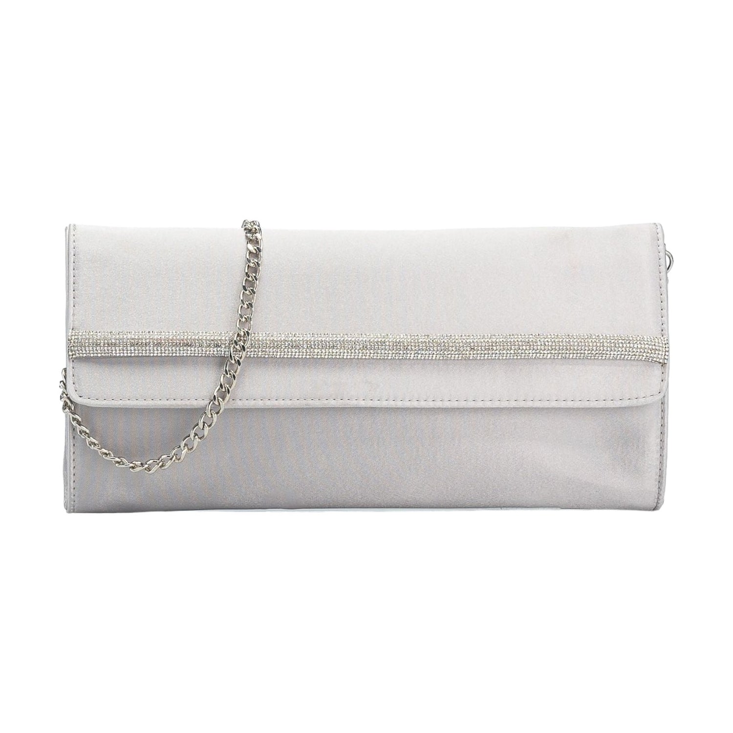 Valleverde Pochette Argento in Raso con Catenella