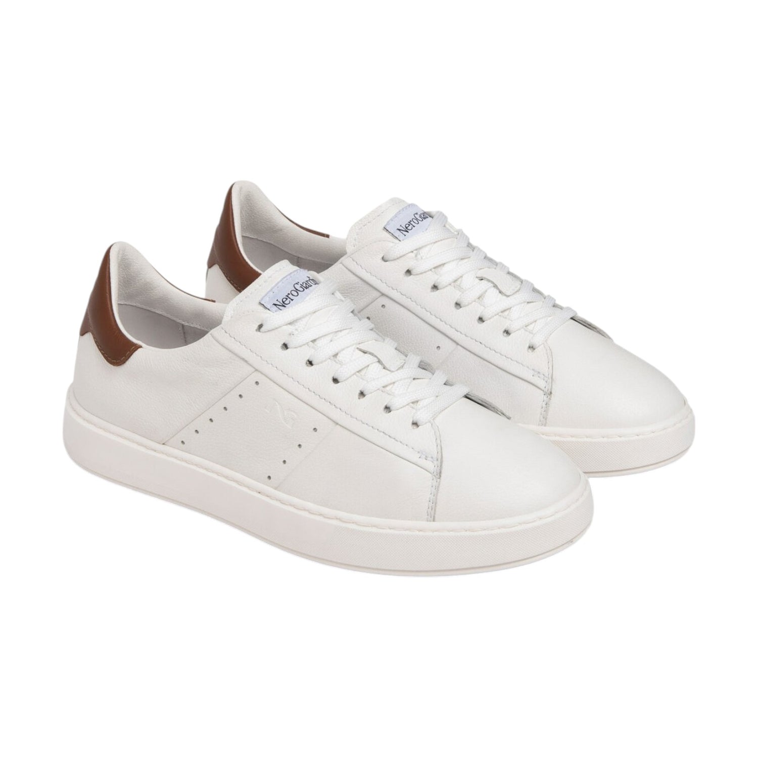 Nero Giardini Sneakers bianco in pelle con inserto cuoio