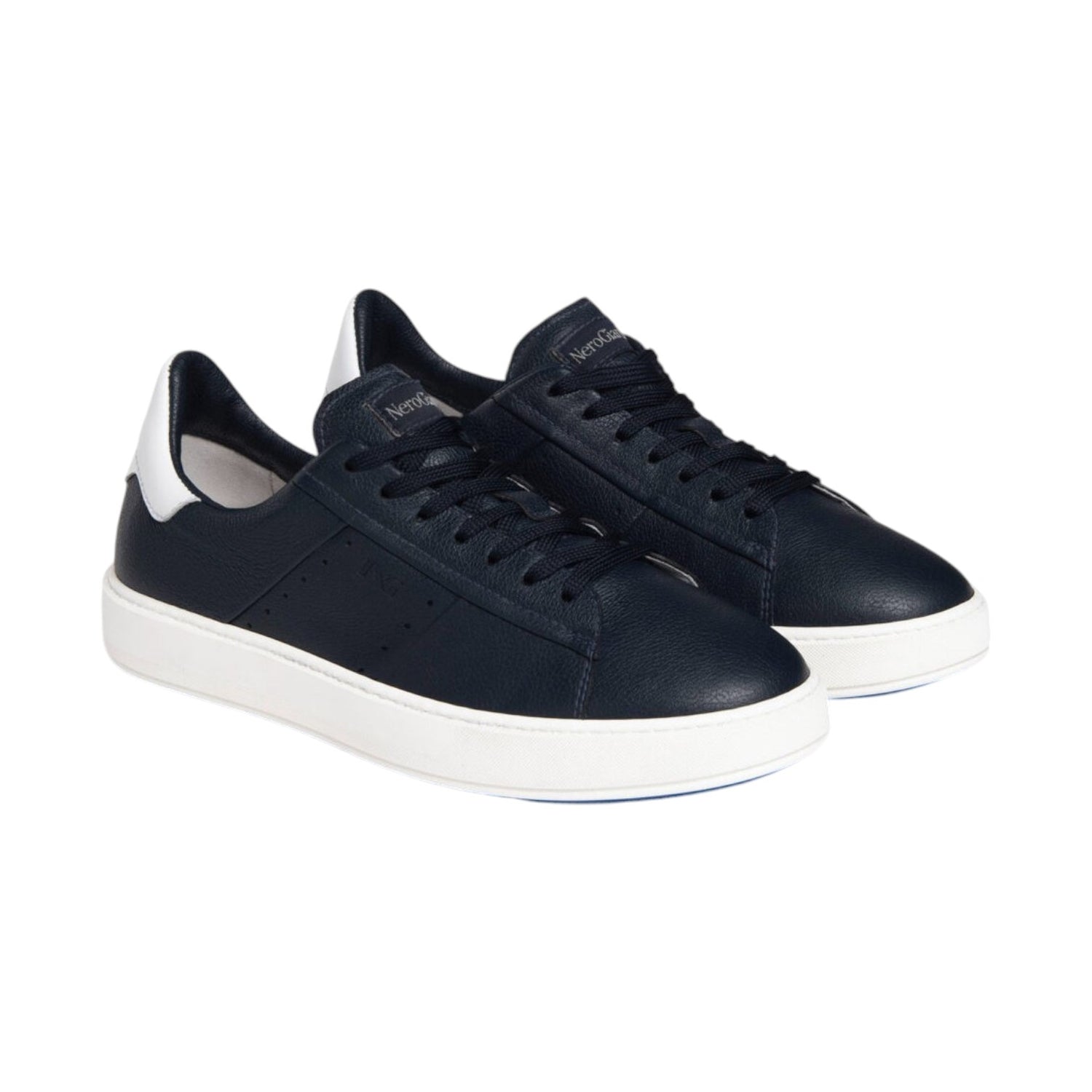 Nero Giardini Sneakers blu in pelle con inserto bianco