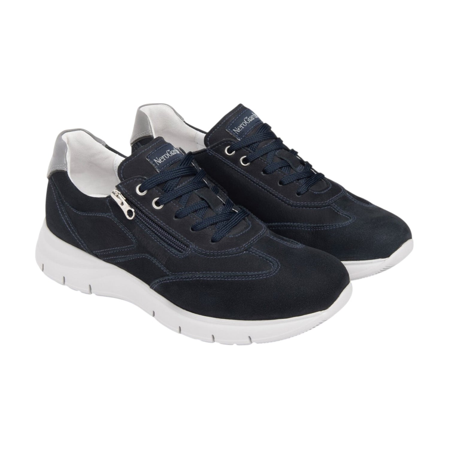 Nero Giardini Sneakers blu in pelle scamosciata con zip laterale