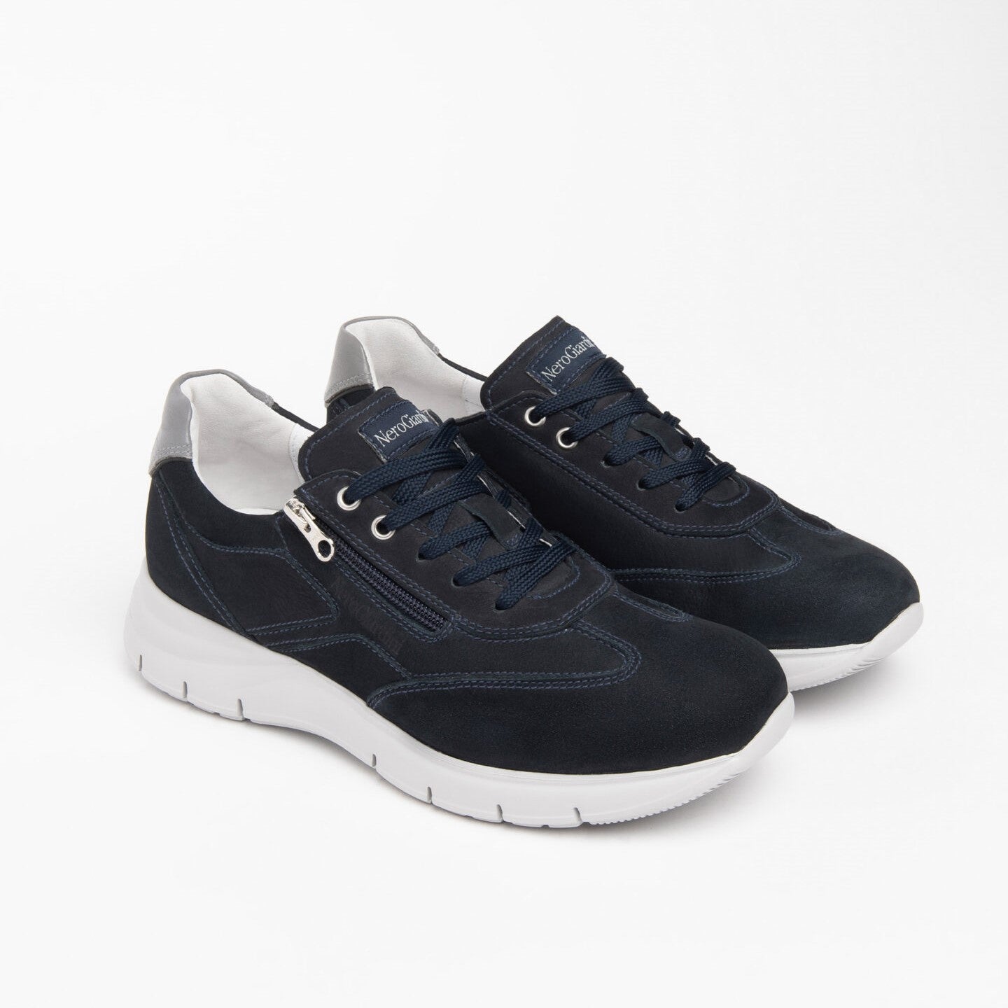 Nero Giardini Sneakers blu in pelle scamosciata con zip laterale