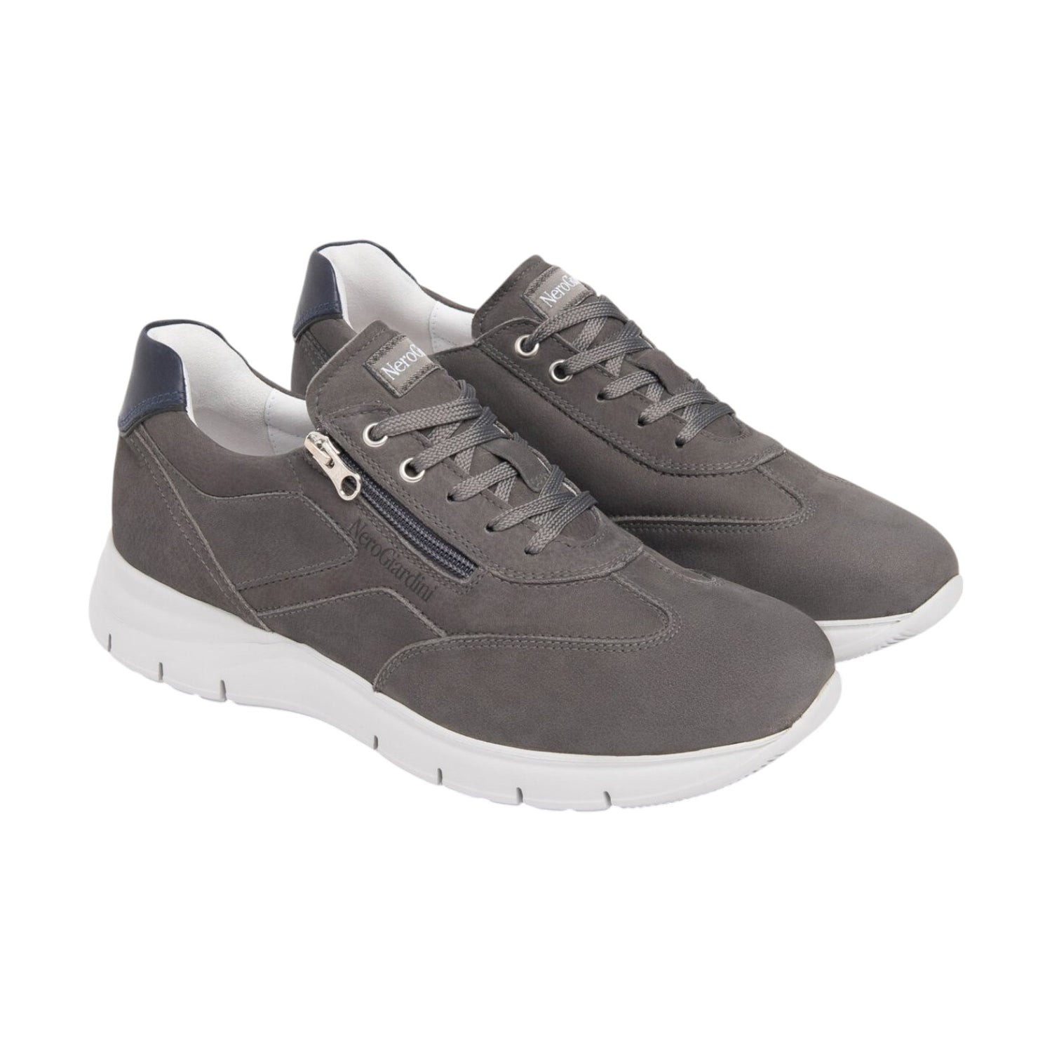 Nero Giardini Sneakers grigia in pelle scamosciata con zip laterale