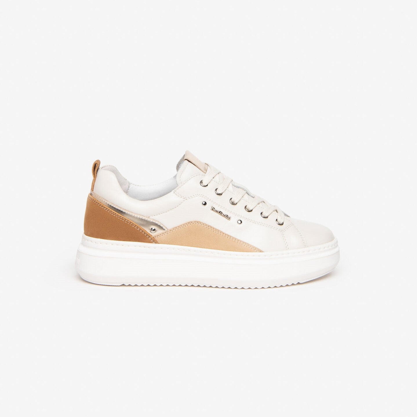 Nero Giardini Sneakers avorio in pelle con inserti cuoio