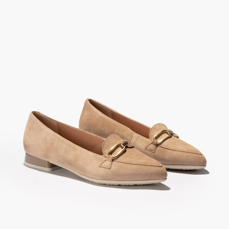 Pitillos Mocassino Donna in Camoscio Beige con Morsetto e Tacco Basso di 2cm