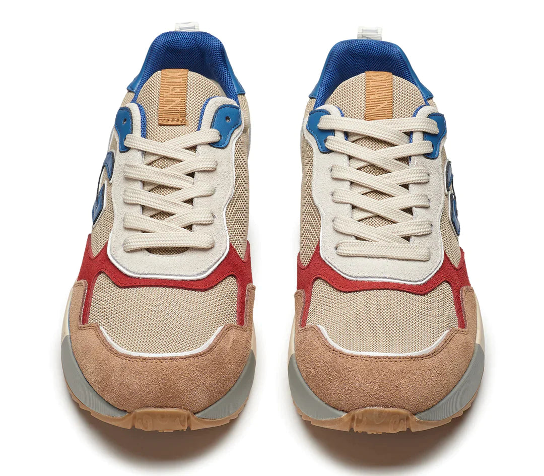 Alberto Guardiani Sneakers Uomo in Tessuto e Camoscio Beige con Inserti Rossi