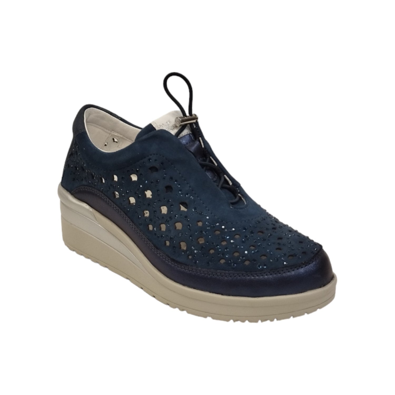 Susimoda Slip On Blu Traforato in Camoscio con Zeppa