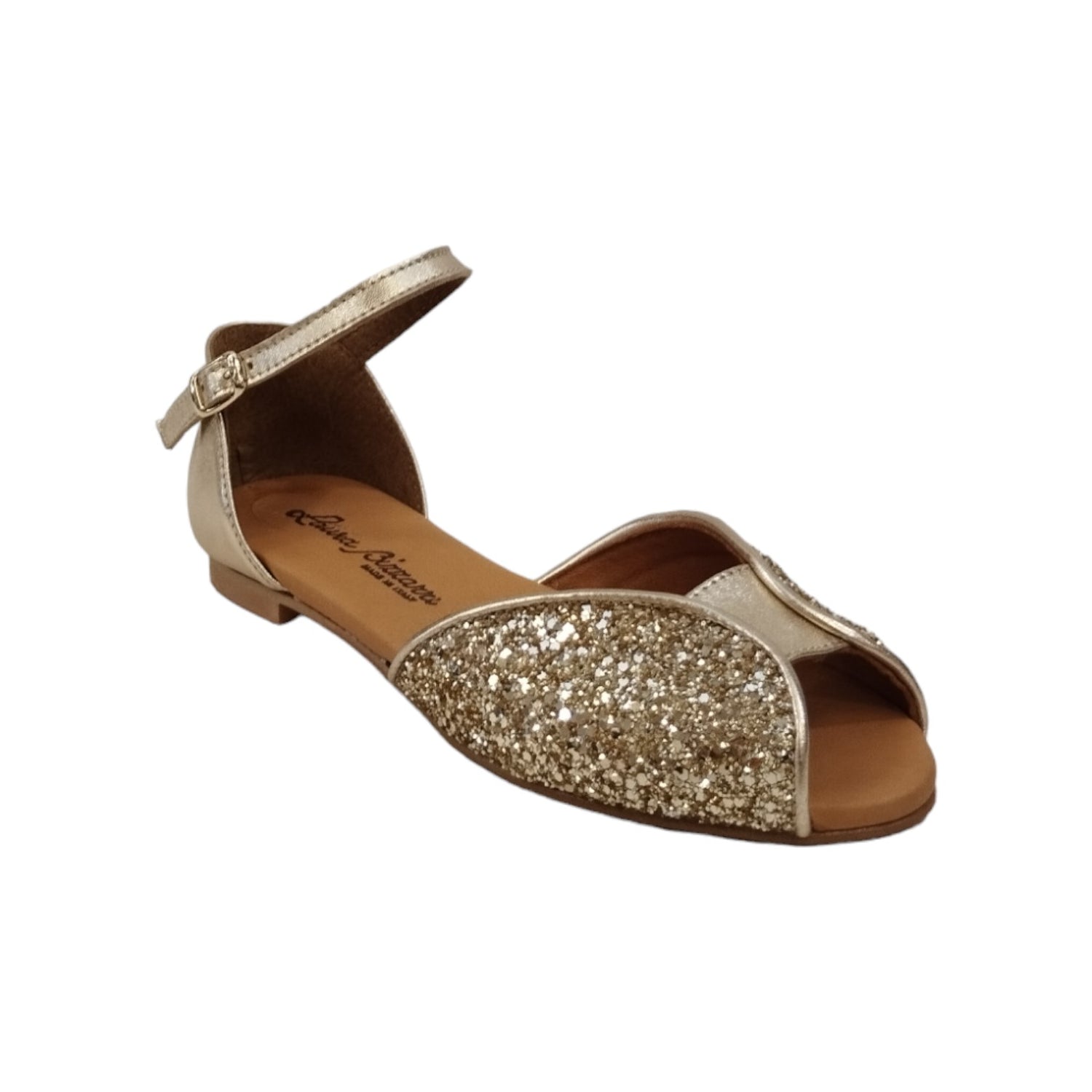 Laura Bizzarri Sandalo Basso Platino in Pelle Laminata e Strass