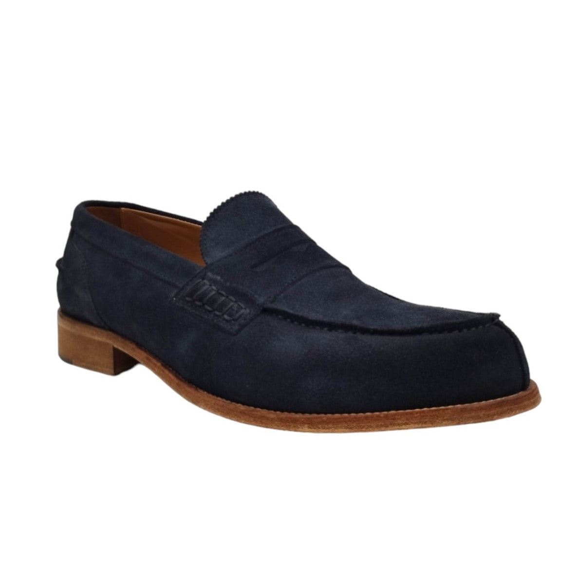 Exton Mocassino Uomo in Camoscio Blu con Fondo in Vero Cuoio