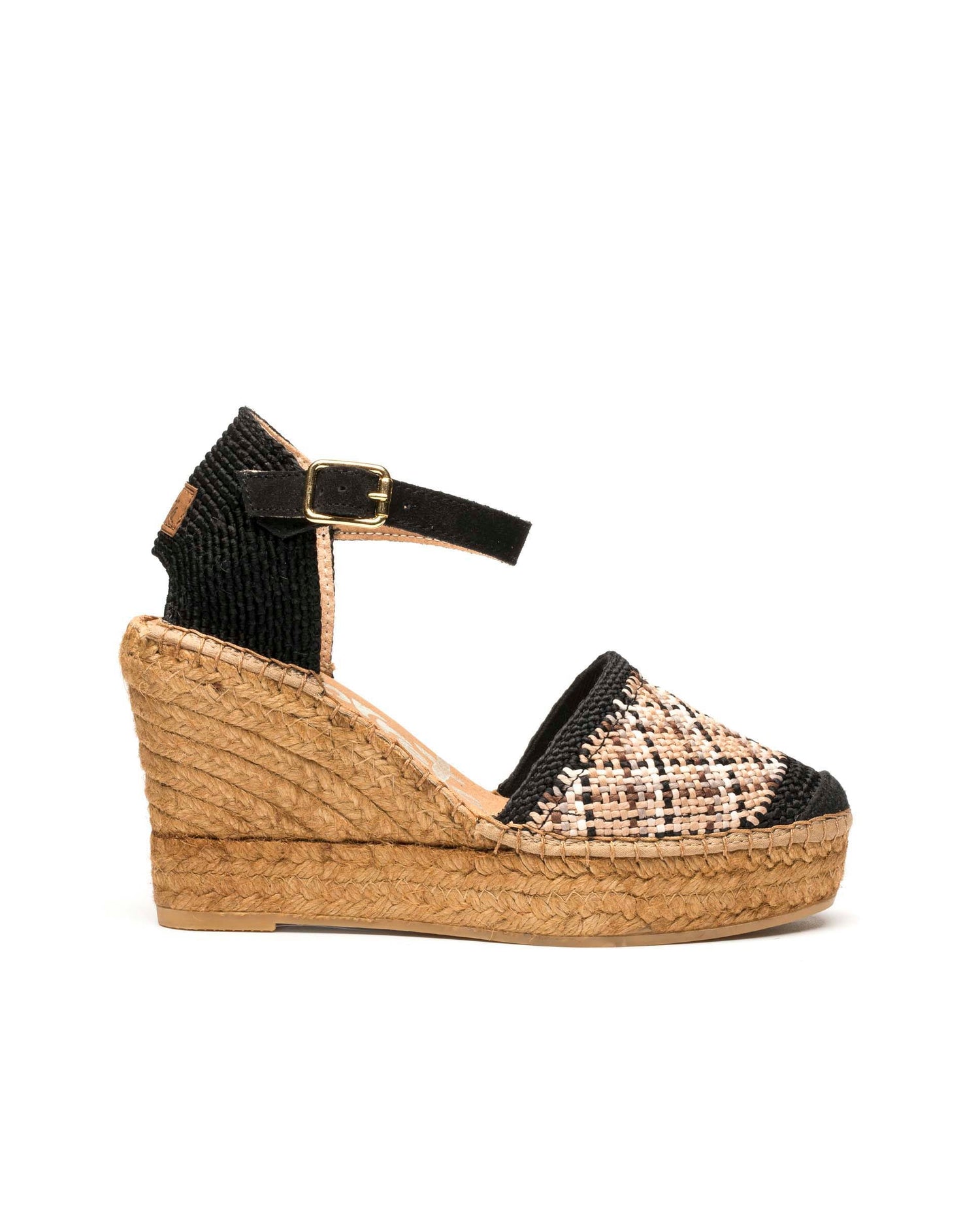 Vidorreta Espadrillas nero beige con cinturino alla caviglia