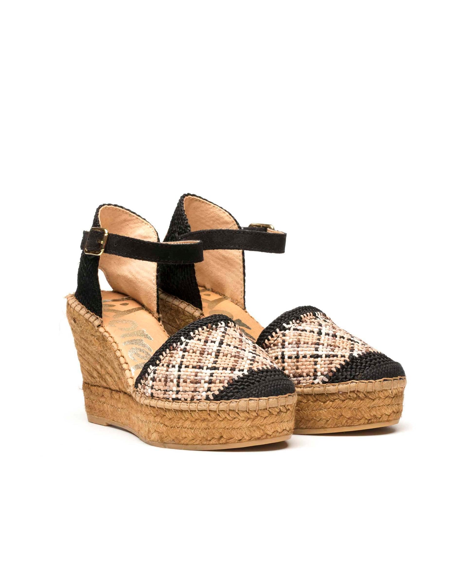 Vidorreta Espadrillas nero beige con cinturino alla caviglia