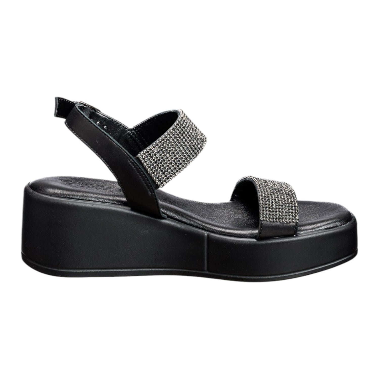 Igi&Co Sandalo nero con fasce ricoperte di strass