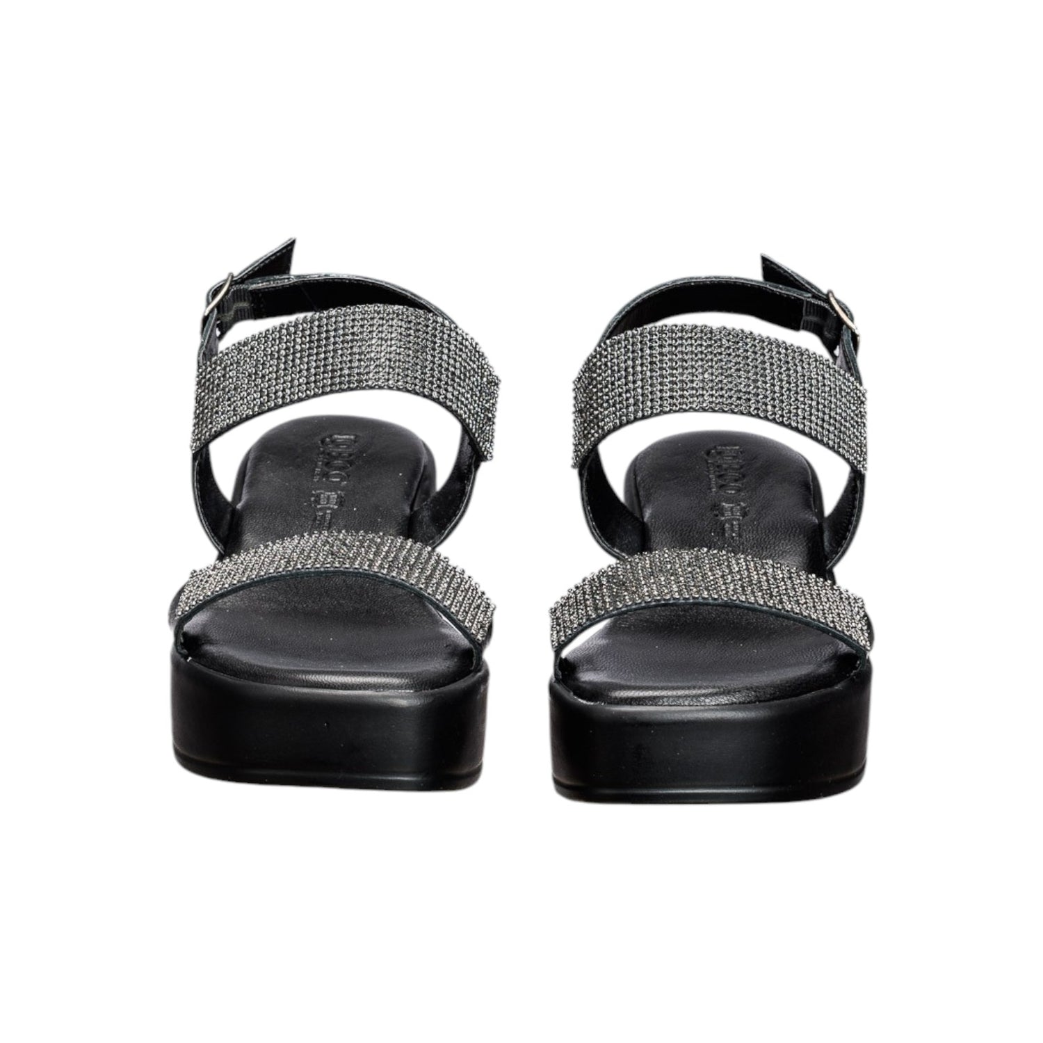 Igi&Co Sandalo nero con fasce ricoperte di strass