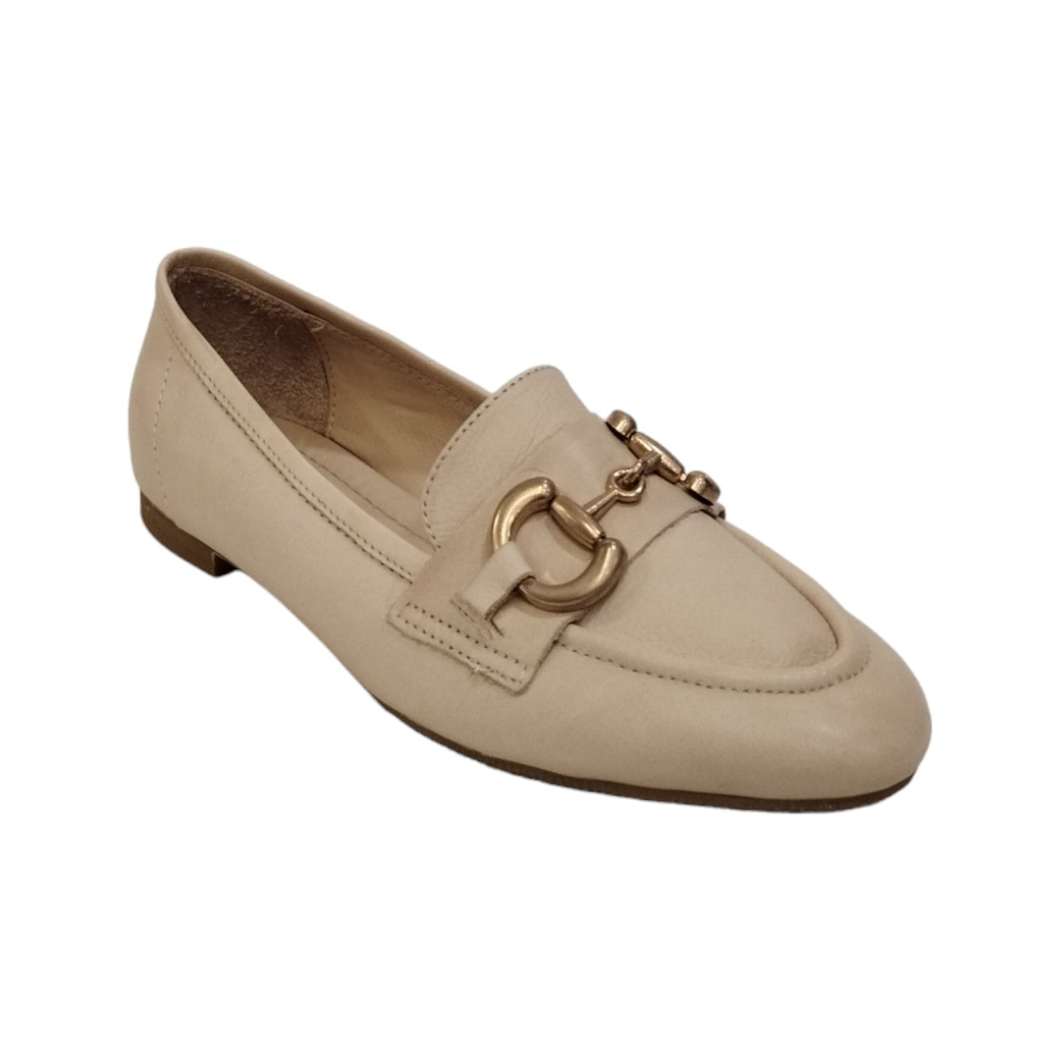 Shaddy Mocassino Beige in Pelle con Dettaglio Catena