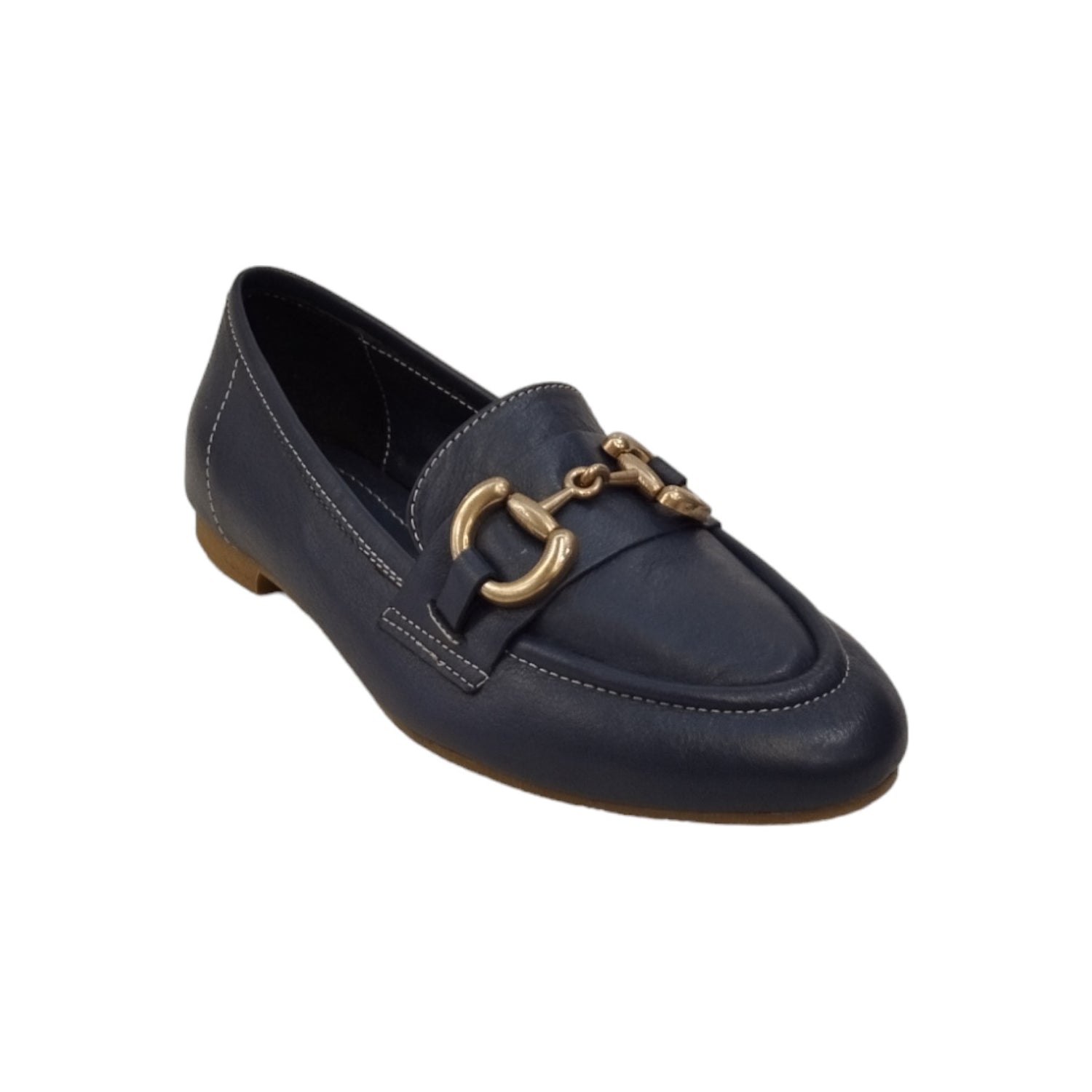 Shaddy Mocassino Blu in Pelle con Dettaglio Catena