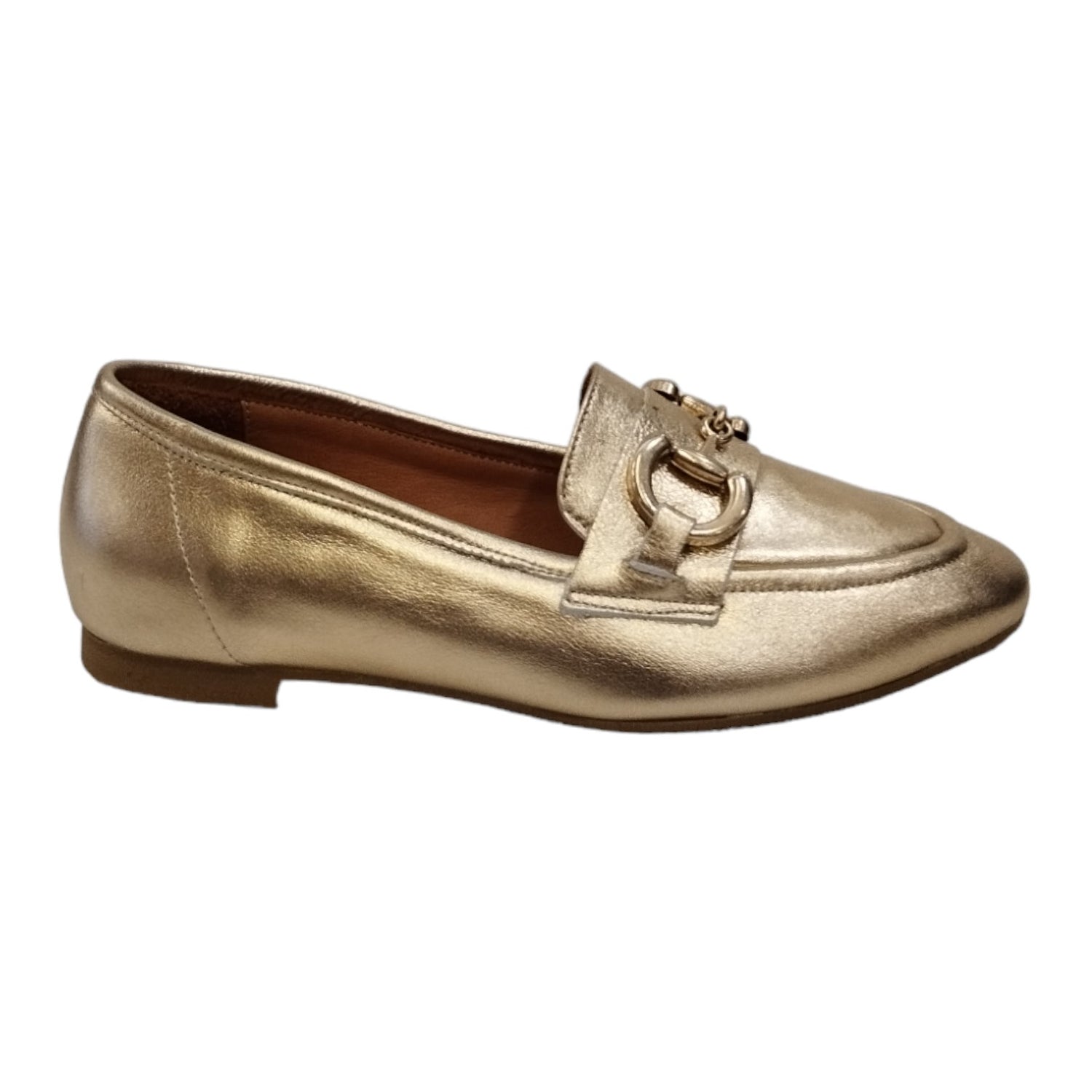 Shaddy Mocassino Oro in Pelle con Dettaglio Catena