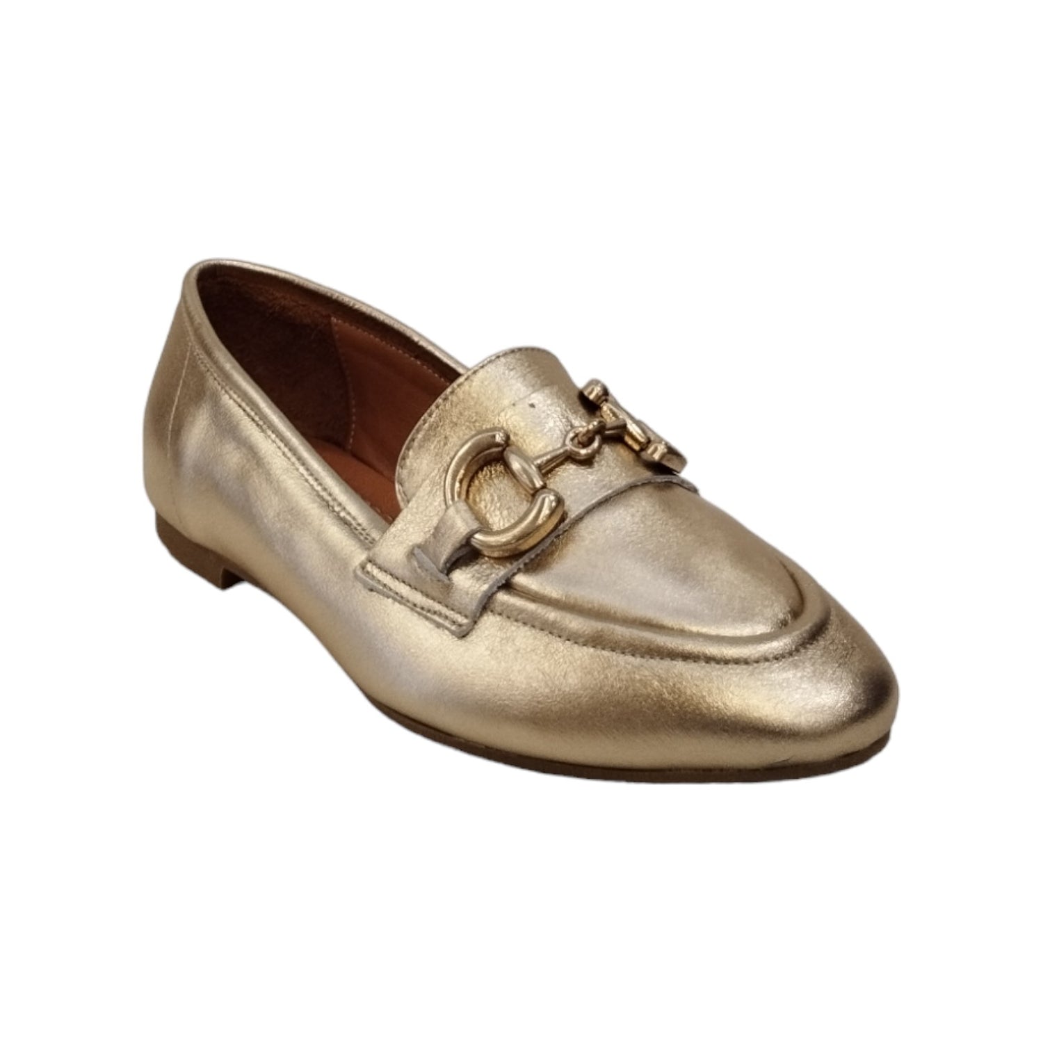 Shaddy Mocassino Oro in Pelle con Dettaglio Catena