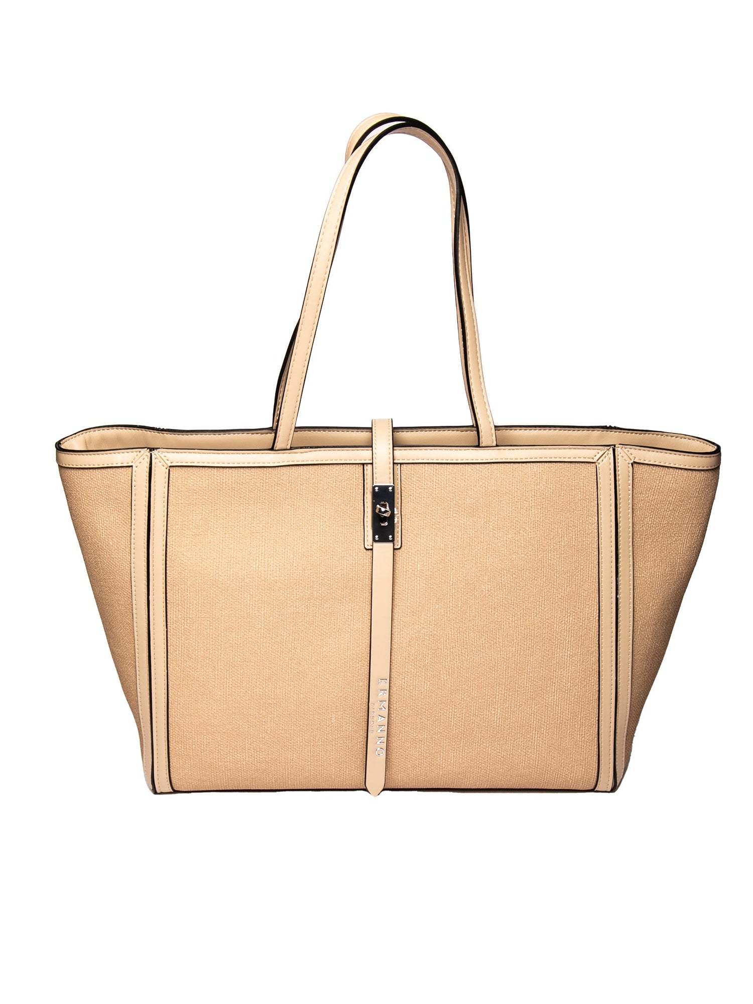 Ermanno Scervino Shopping bag con pannelli in tessuto beige