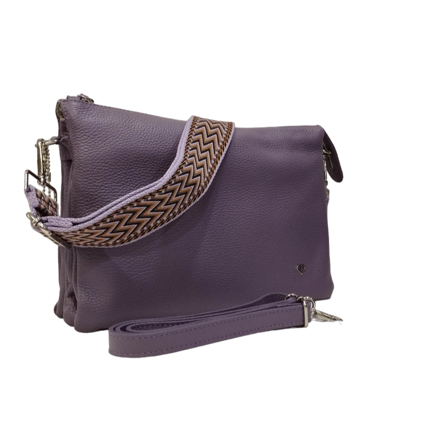 Caleidos Pochette Lavanda in Pelle con Doppia Tracolla