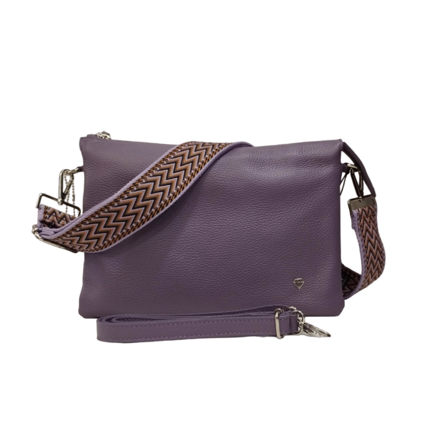 Caleidos Pochette Lavanda in Pelle con Doppia Tracolla