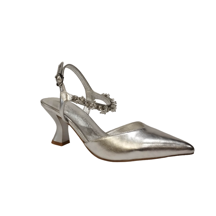 Luciano Barchini Chanelle argento in pelle laminata con strass t.6
