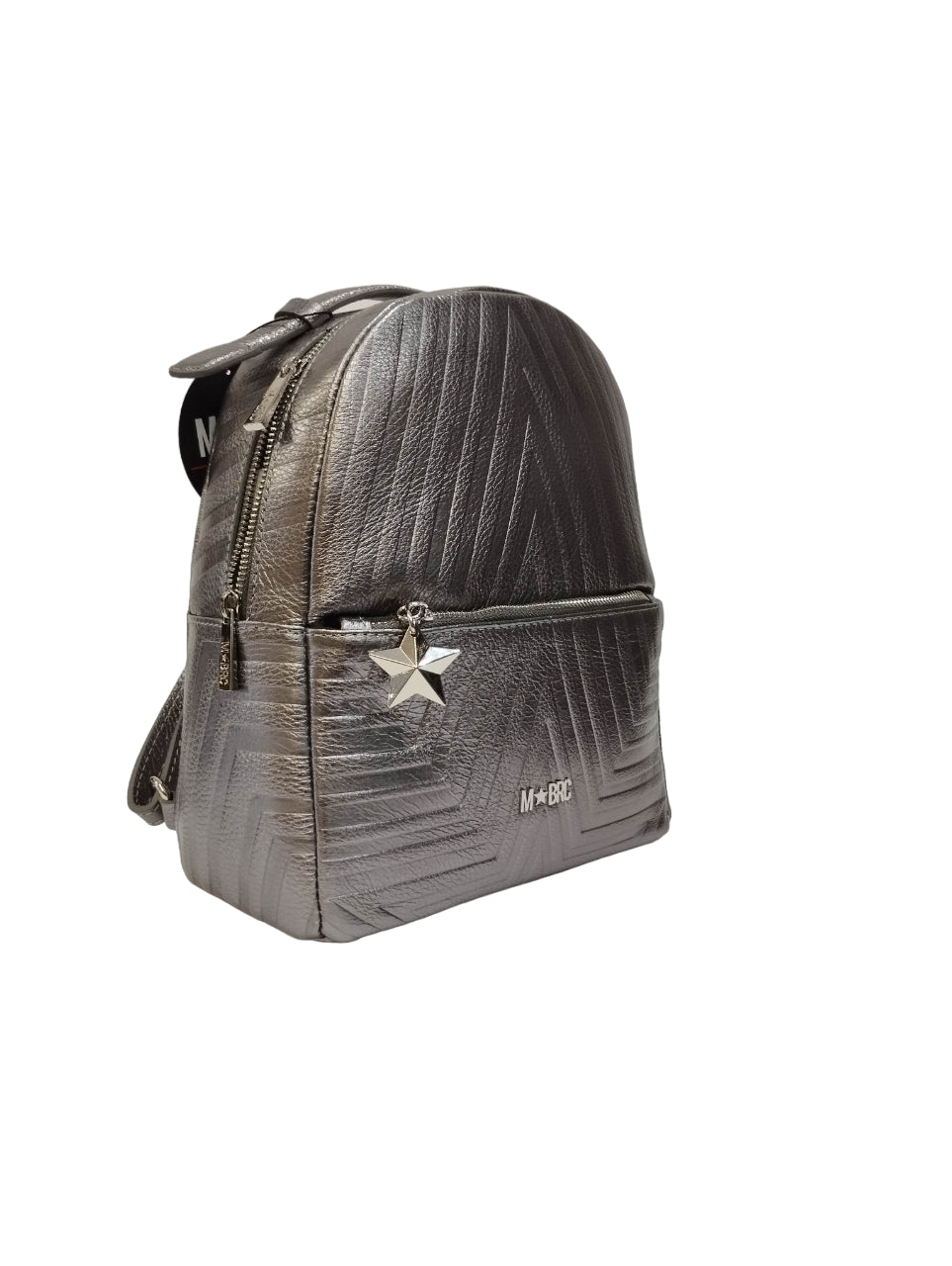 M Brc Zaino megastar piombo in pelle con tasca esterna