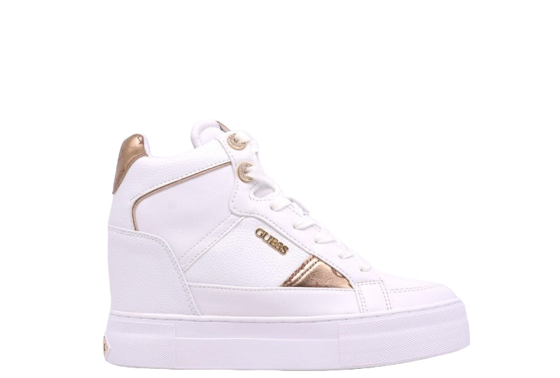 Guess Sneakers fridan bianca con zeppa e inserti dorati