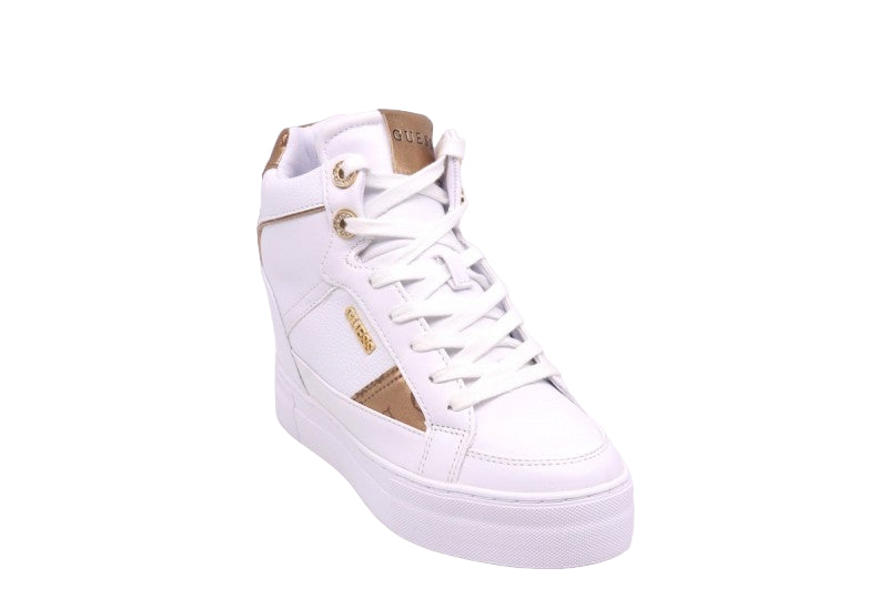 Guess Sneakers fridan bianca con zeppa e inserti dorati