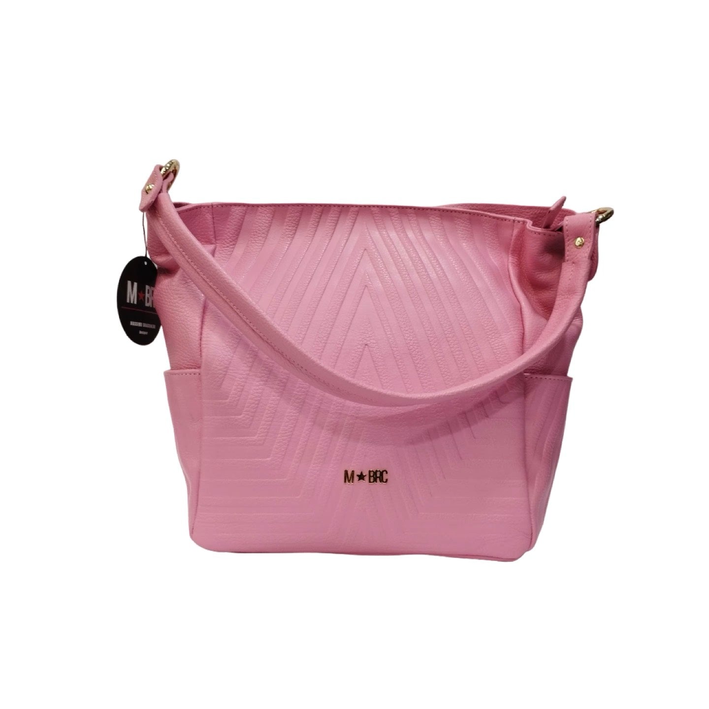 M Brc Borsa a spalla rosa in pelle con 2 tasche laterali a filetto