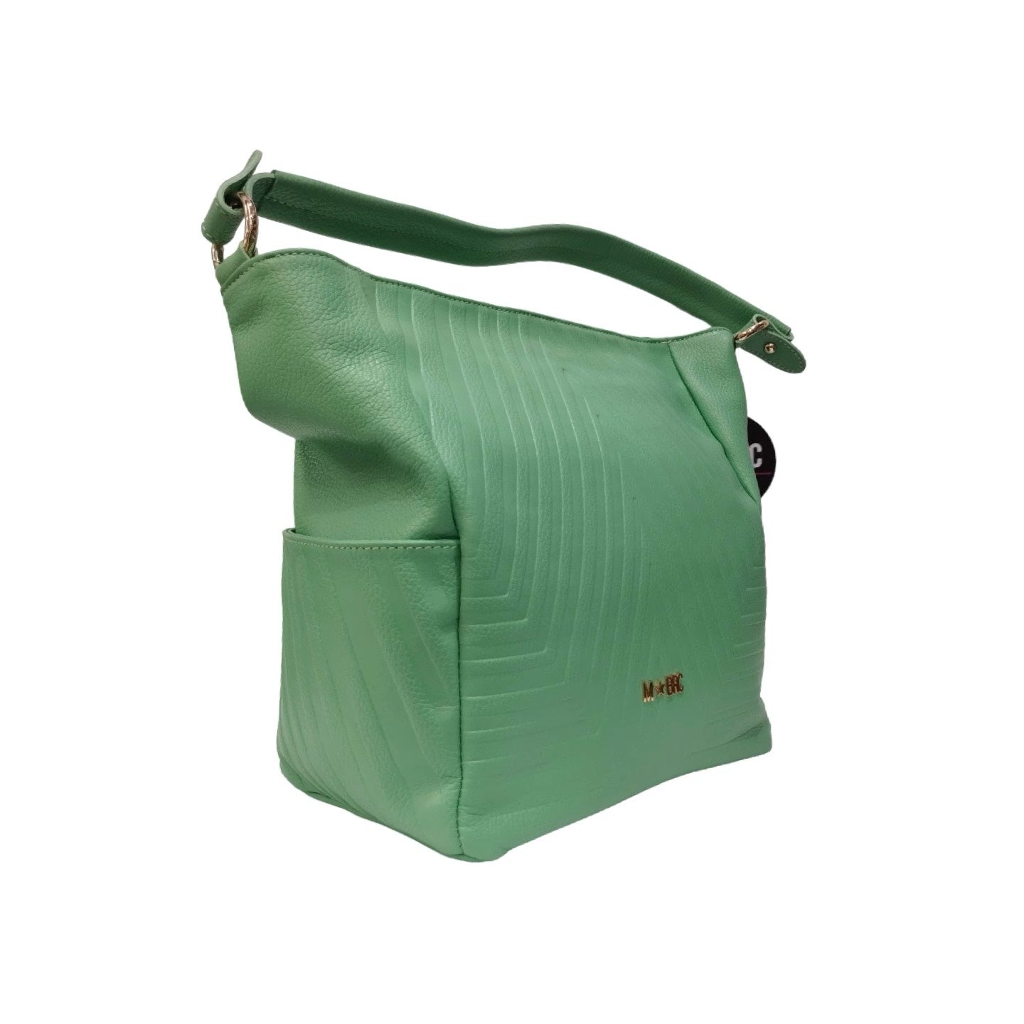 M Brc Borsa a spalla verde in pelle con 2 tasche laterali a filetto