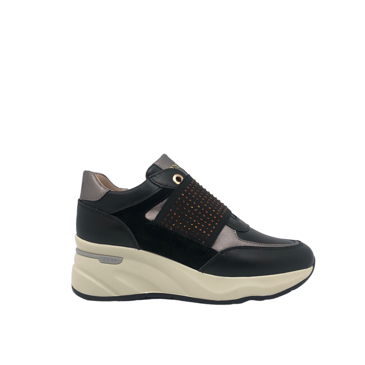 Keys Slip On Donna in Pelle e Camoscio Nera con Elastico e Zeppa