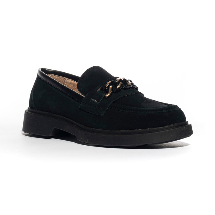 Keys Mocassino Donna in Camoscio Nero con Applicazione Catena