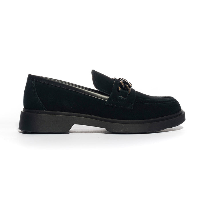Keys Mocassino Donna in Camoscio Nero con Applicazione Catena