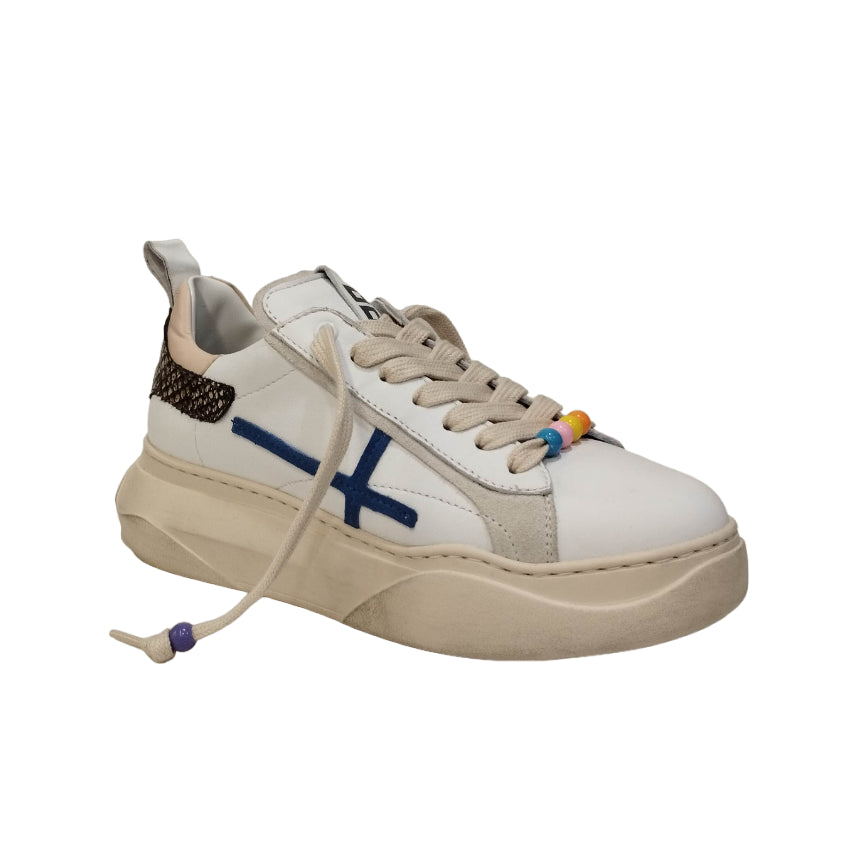 Gio+ Sneakers Donna in Pelle Bianca con Dettaglio Pitonato