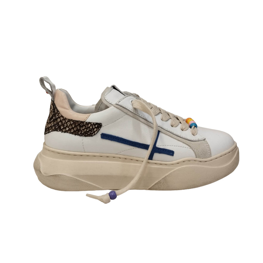Gio+ Sneakers Donna in Pelle Bianca con Dettaglio Pitonato