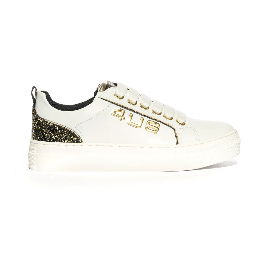 4US Sneakers Bianca Oro da Bambina con Inserti Strass