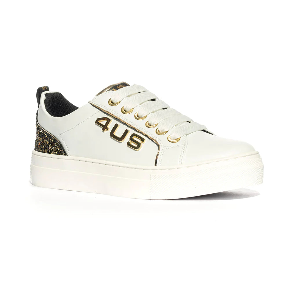 4US Sneakers Bianca Oro da Bambina con Inserti Strass